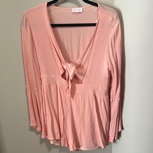 Pink Lily Pink 3/4 Sleeve Tie Front Romper